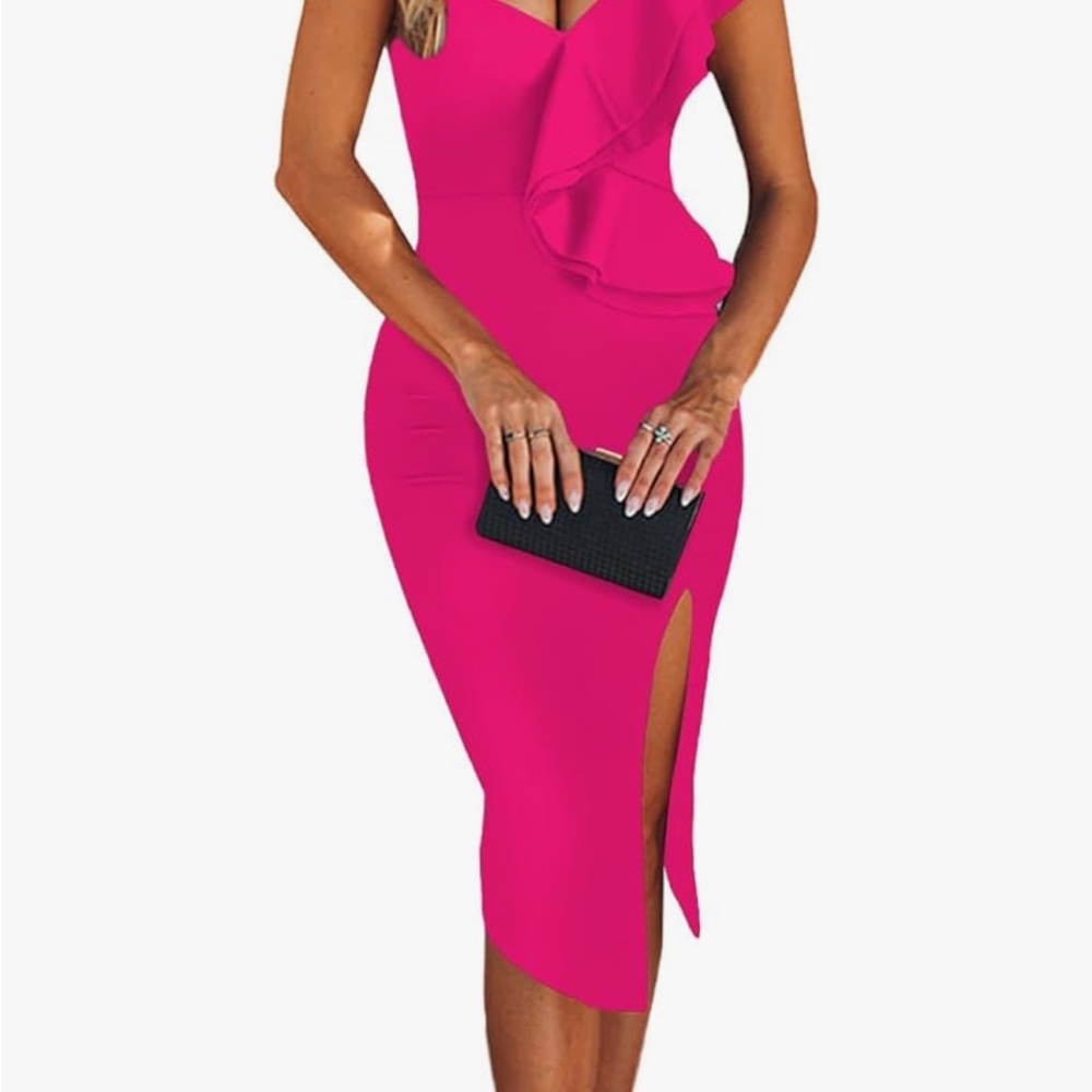 Elegant Pink Ruffle One-Shoulder Dress Never worn - Picture 3 of 4